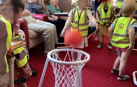 playing games with the care home residents