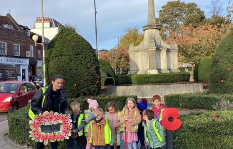 Children from Ridgmont Road visiting the Rembrance Memorial